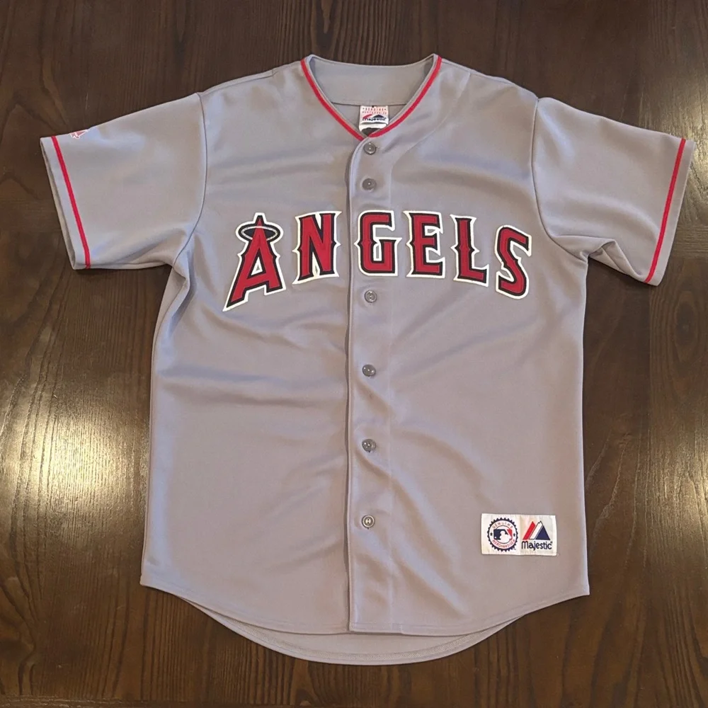 Majestic Los Angeles Anaheim Angels Baseball Gray and Red Jersey - Picture 1 of 7